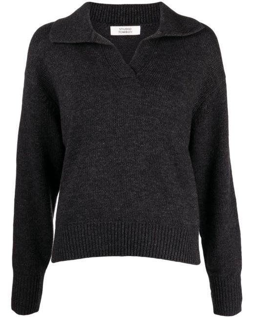 Studio Tomboy purl-knit spread-collar jumper