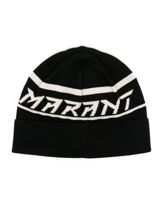 Marant logo-intarsia knitted beanie