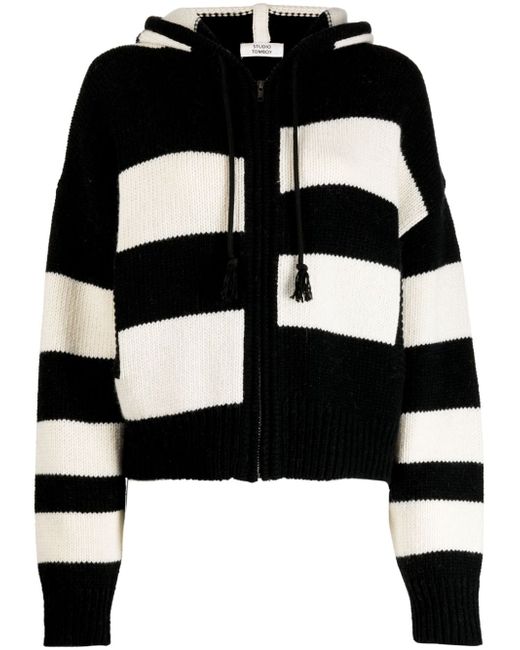 Studio Tomboy stripe-pattern hooded cardigan