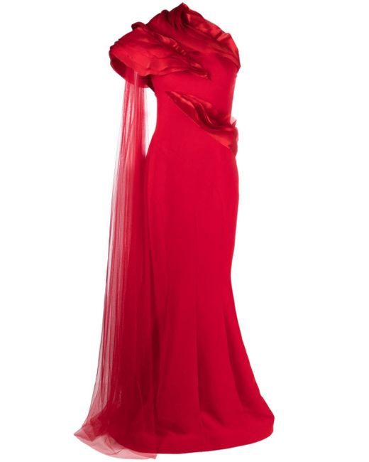 Gaby Charbachy draped one-shoulder gown