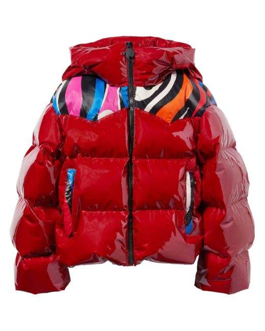 Pucci abstract-panelling hooded puffer jacket