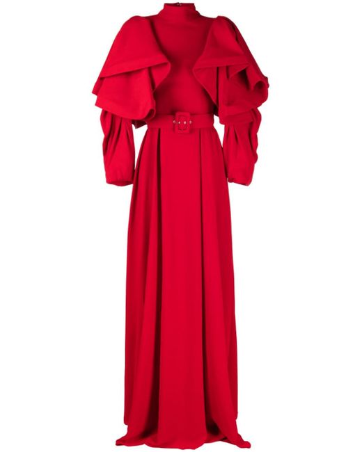 Saiid Kobeisy layered-sleeve belted gown