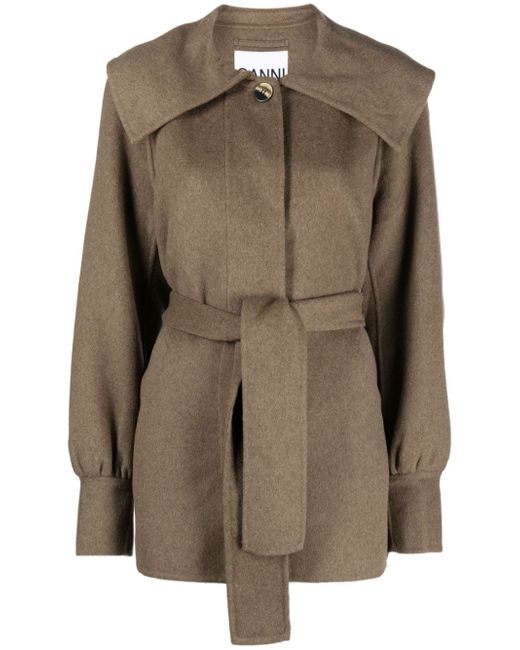 Ganni belted recycled wool-blend jacket