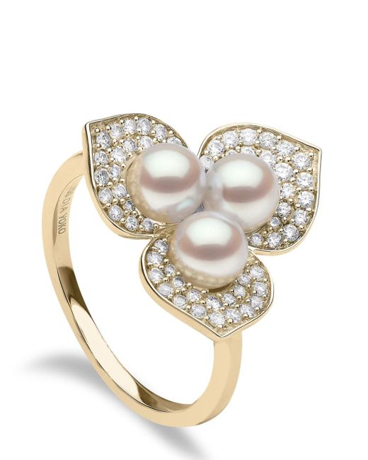 Yoko London 18kt yellow Petal pearl and diamond ring
