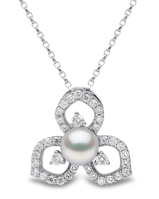 Yoko London 18kt white gold Petal pearl and diamond pendant