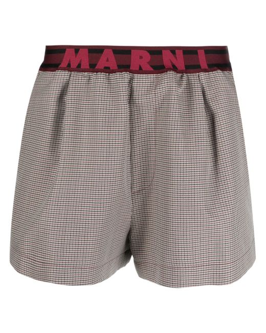 Marni houndstooth-pattern wool-blend shorts
