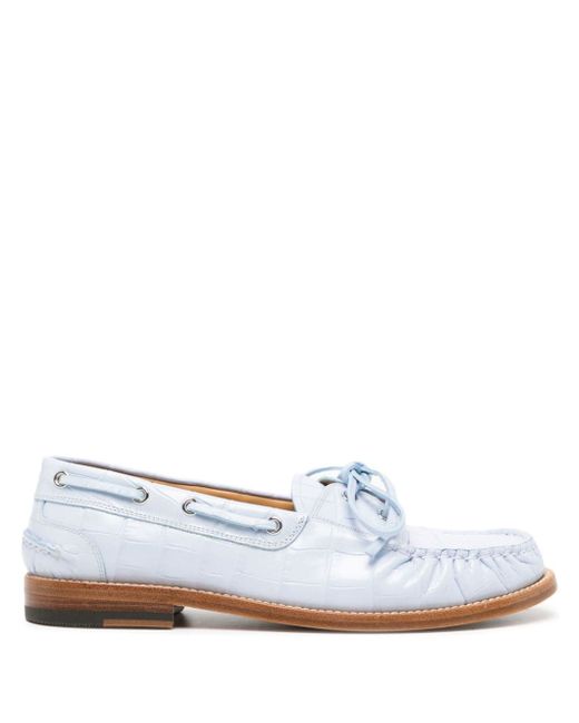 Bally embossed-crocodile leather boat loafers