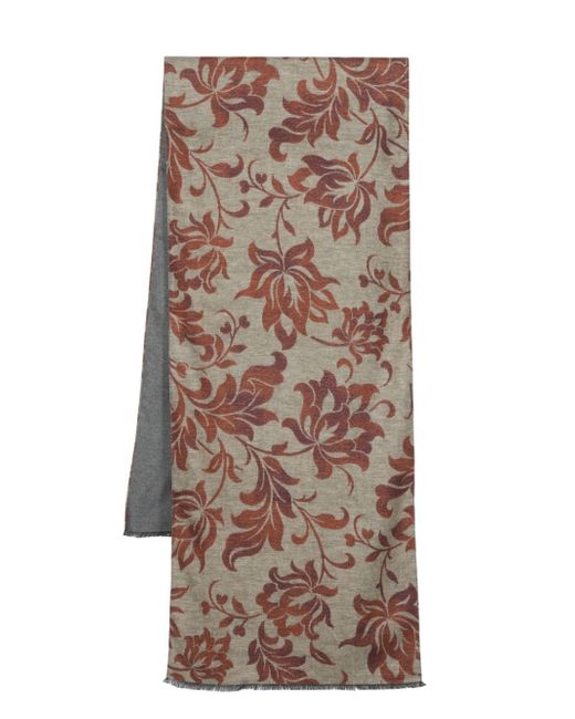 Kiton floral-jacquard scarf