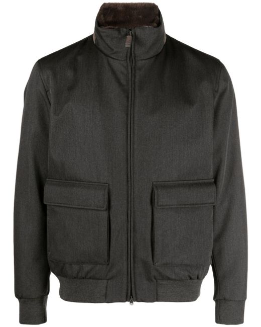 Herno funnel-neck virgin wool bomber jacket