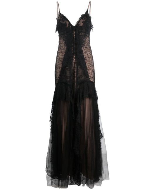 Alberta Ferretti lace-panelled ruffled maxi dress