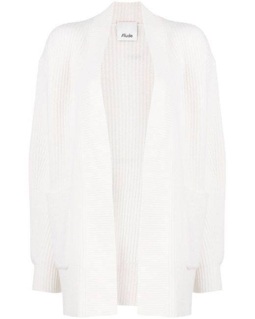 Allude open-front ribbed-knit cardigan