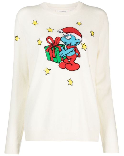 Chinti And Parker Christmas Smurf crew-neck jumper