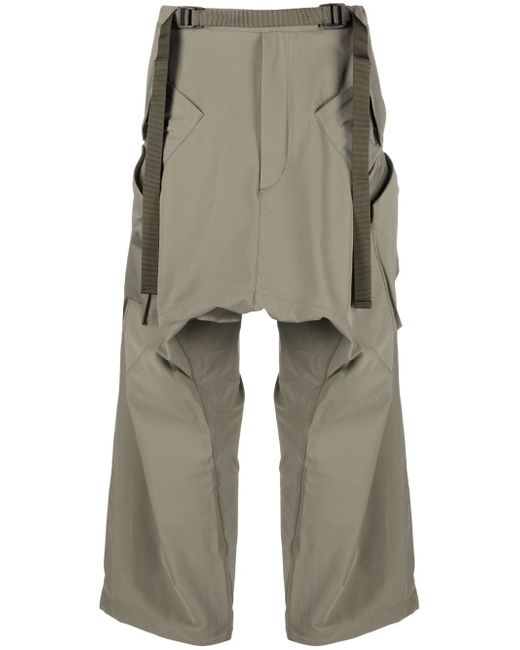 Acronym belted ruched drop-crotch trousers