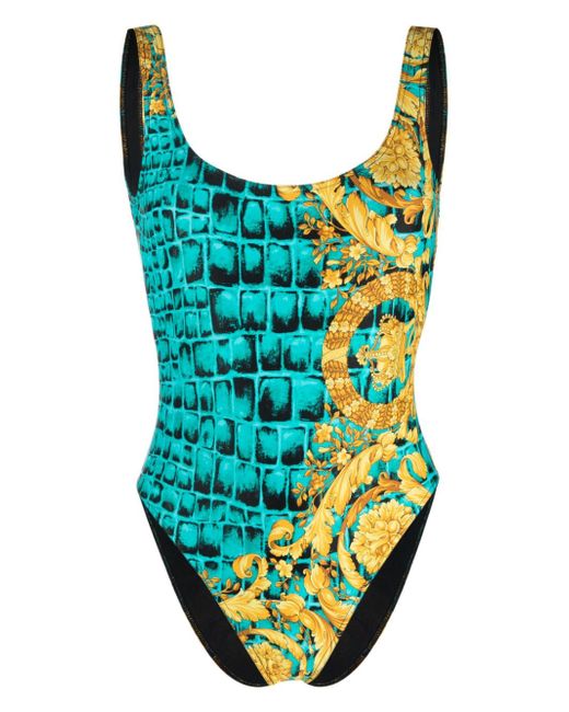 Versace Baroccodile-print open-back swimsuit