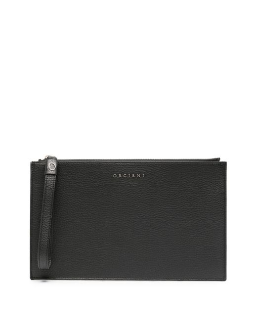 Orciani logo-lettering leather clutch