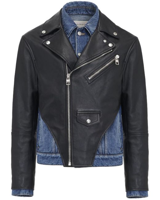 Alexander McQueen leather panelled denim jacket