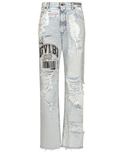 Dolce & Gabbana Dg Vibe distressed wide-leg jeans