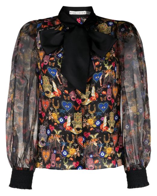 Alice + Olivia Brentley pussy-bow silk blouse