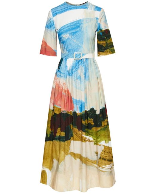 Oscar de la Renta abstract-pattern print pleated dress