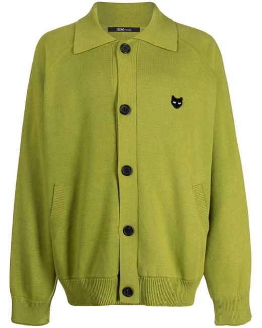 Zzero By Songzio Collared Panther logo-patch cardigan