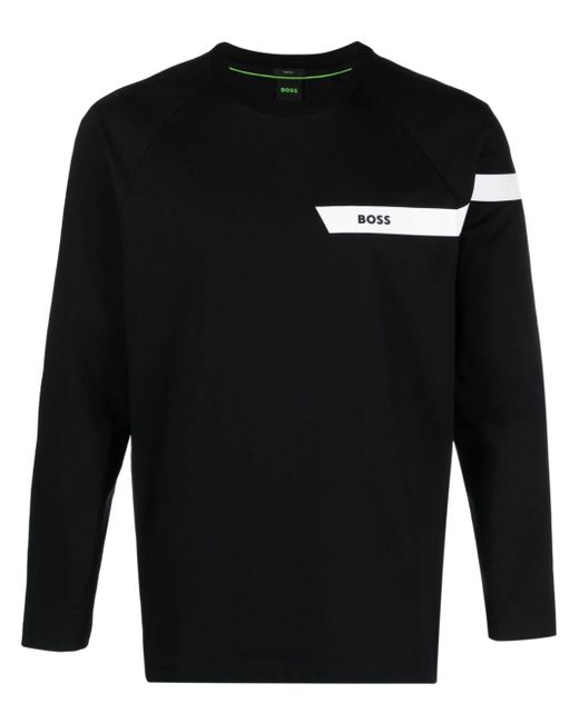 Boss logo-print stripe-detail sweatshirt