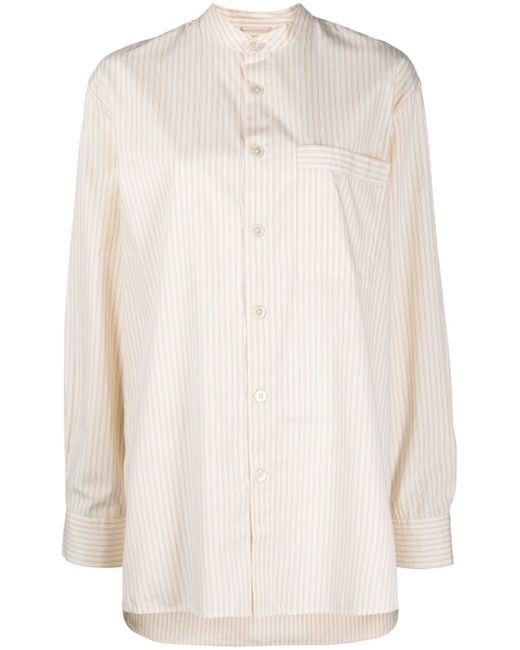 Tekla striped organic-cotton band-collar shirt