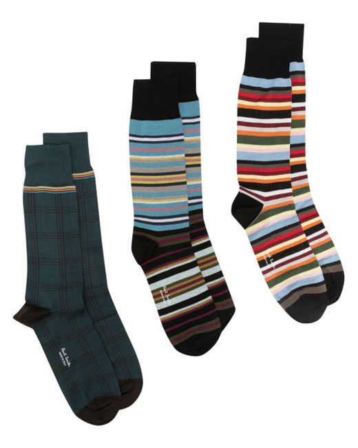 Paul Smith stripe-pattern organic cotton-blend socks pack of three