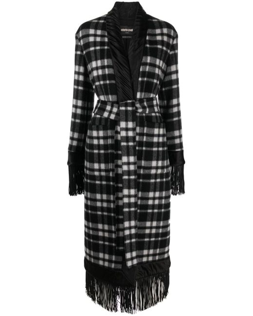Roberto Cavalli check-print fringed coat