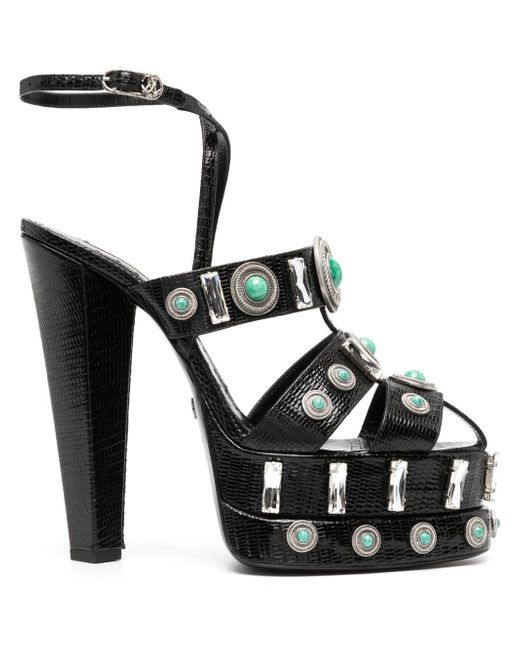 Roberto Cavalli gemstone-detail leather platform sandals