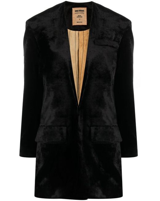Uma Wang collarless velvet-effect coat
