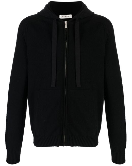 There Was One fine-knit drawstring zip-up hoodie