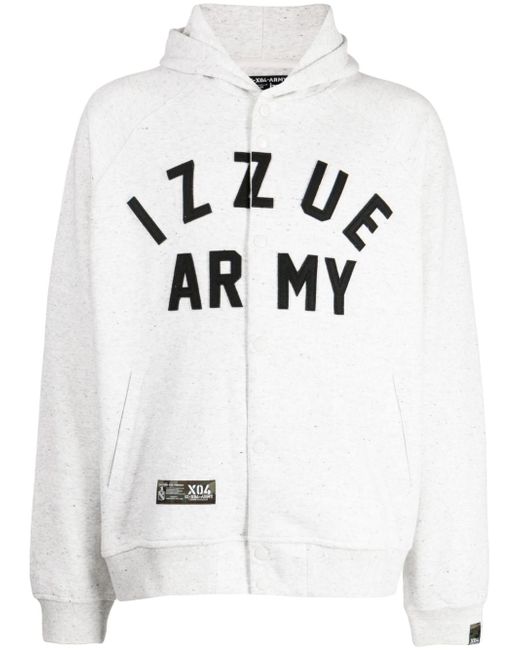 Izzue logo-patch button-up hoodie