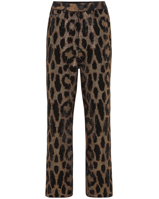Philipp Plein crystal-embellished leopard jeans