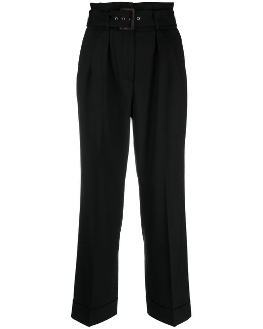 Peserico pressed-crease belted-waist tailored trousers