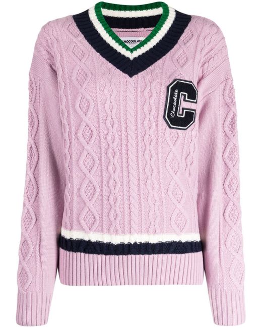 Chocoolate logo-patch cable-knit jumper