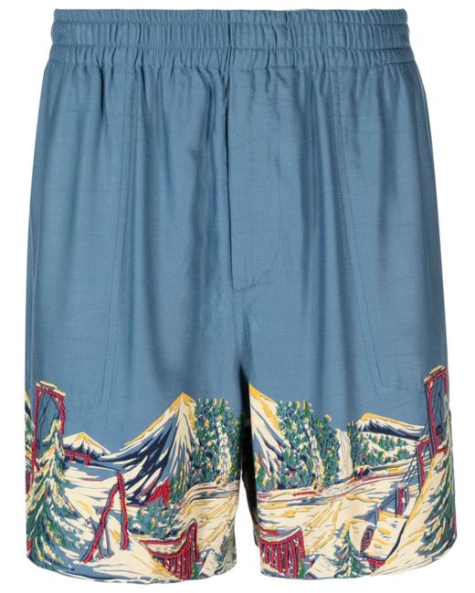 Bode beaded graphic-print deck shorts