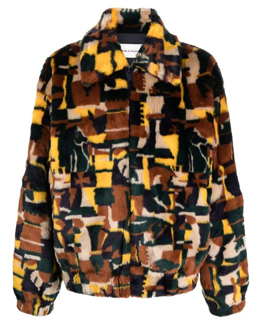 Drôle De Monsieur geometric-pattern fleece-texture jacket