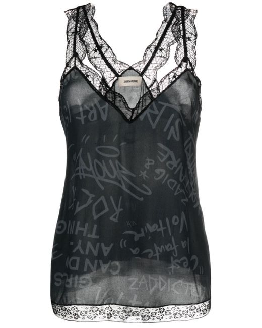 Zadig & Voltaire text-print lace-detailing top