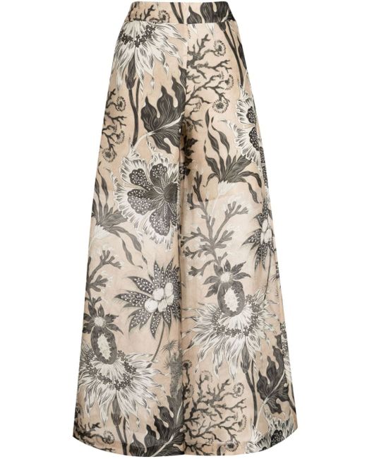 Biyan floral-print high-waist palazzo trousers
