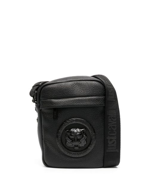 Just Cavalli logo-patch leather messenger bag
