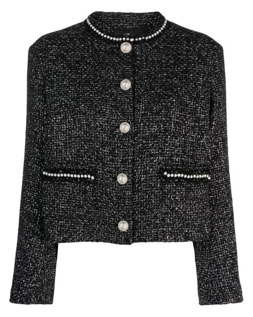 Maje faux pearl-embellished tweed jacket