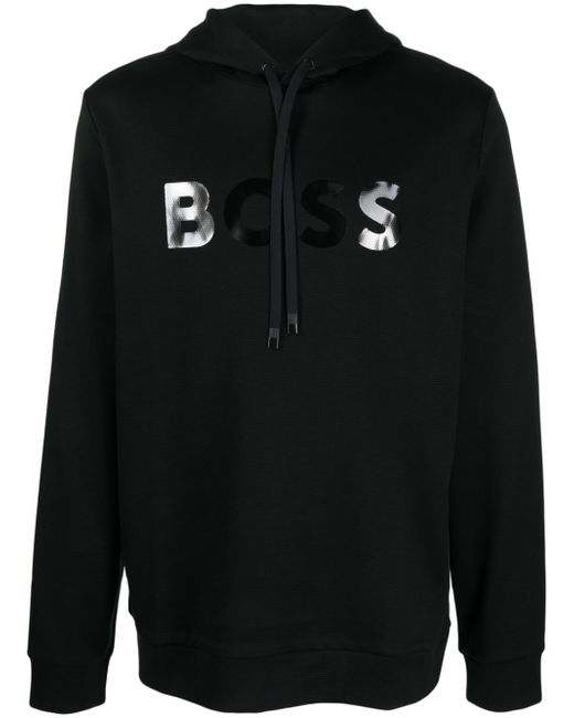 Boss mirror-effect logo drawstring hoodie