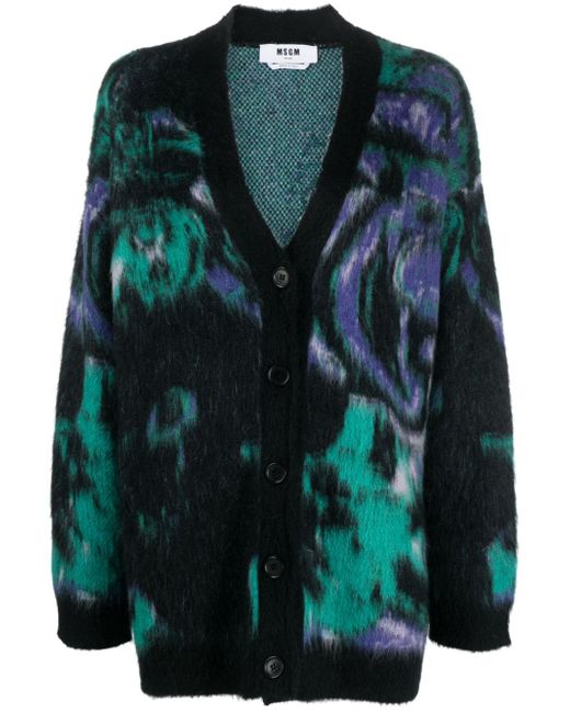 Msgm patterned intarsia-knit V-neck cardigan