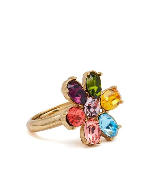 Oscar de la Renta floral-motif crystal-embellished ring