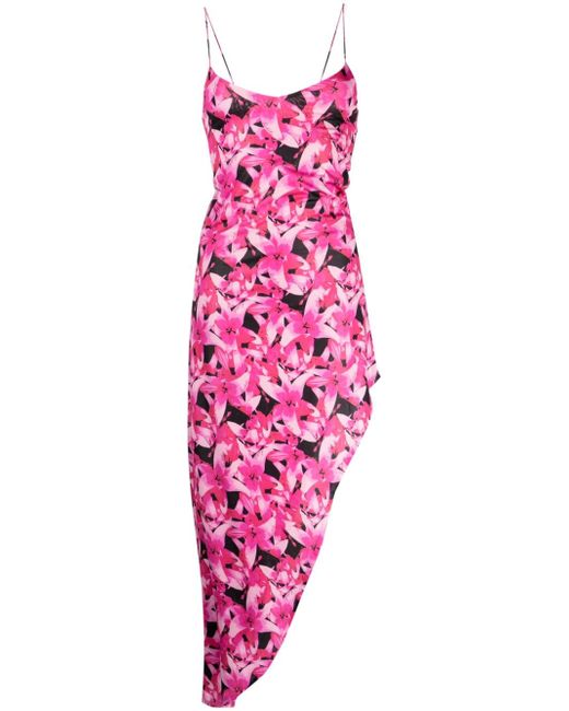 Rotate floral-print asymmetric midi dress
