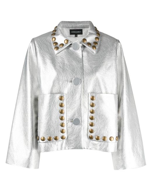 Cynthia Rowley cropped studded faux-leather jacket