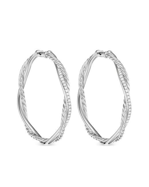 David Yurman sterling Infinity diamond hoop earrings