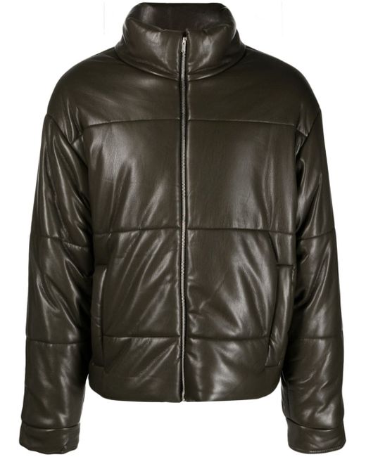 Nanushka Marron leather puffer jacket