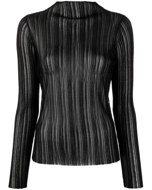 Anine Bing Amy ribbed-knit sheer top