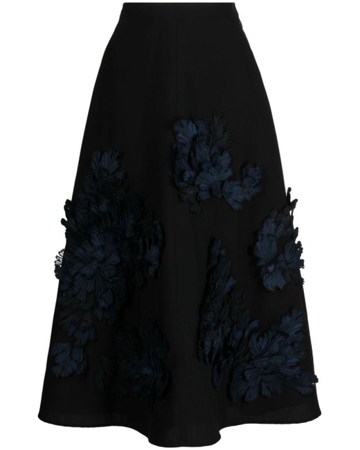 Biyan floral-appliqué midi skirt
